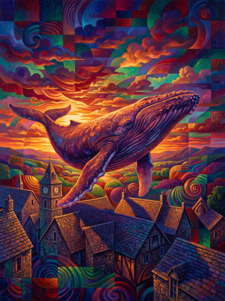 Whale Over Slate Rooftops
