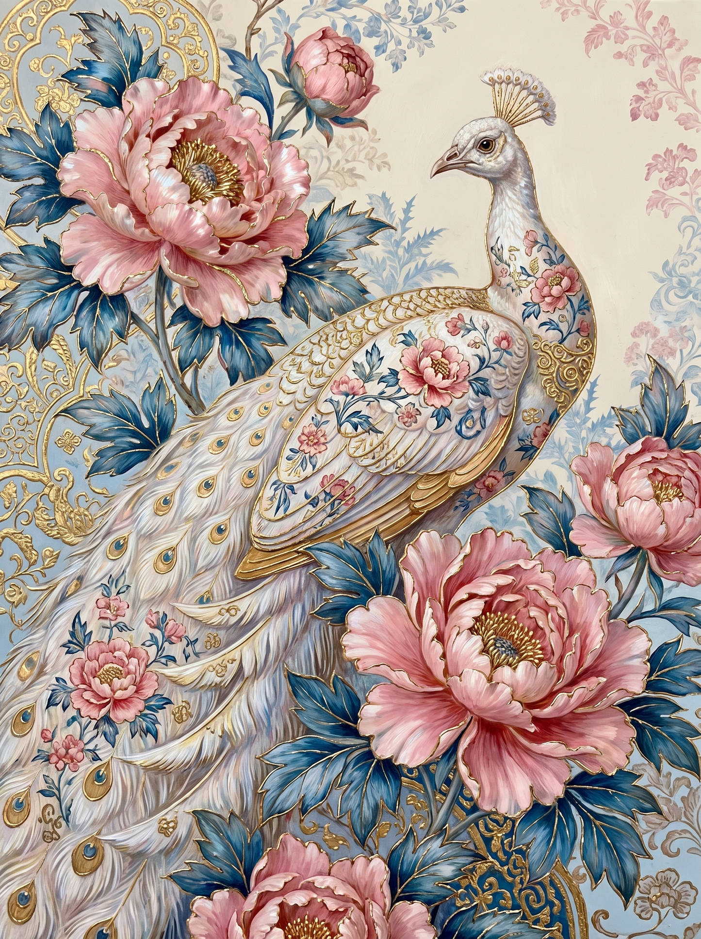 White Peacock Peony Silk