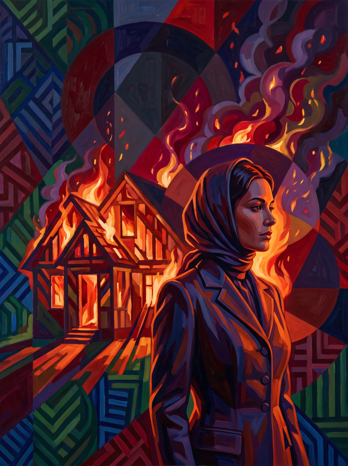 Woman And Burning House