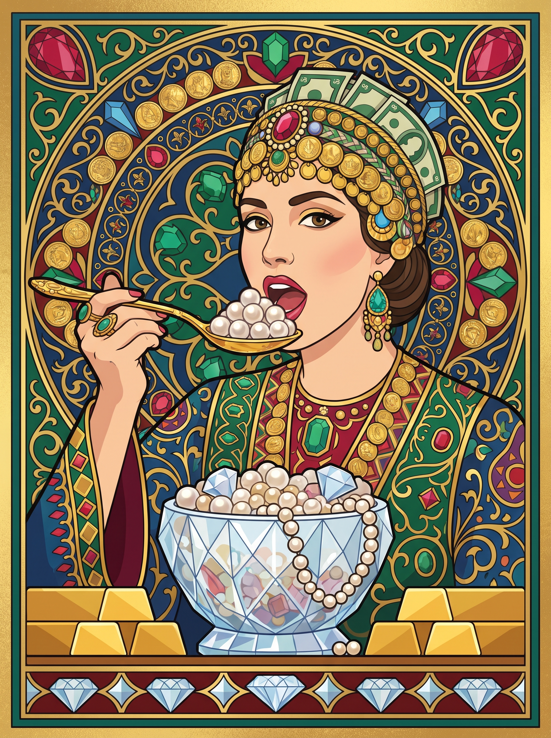 Woman Eating Pearls