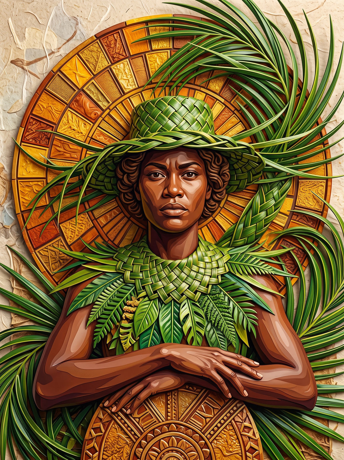 Woven Palm Hat Figure