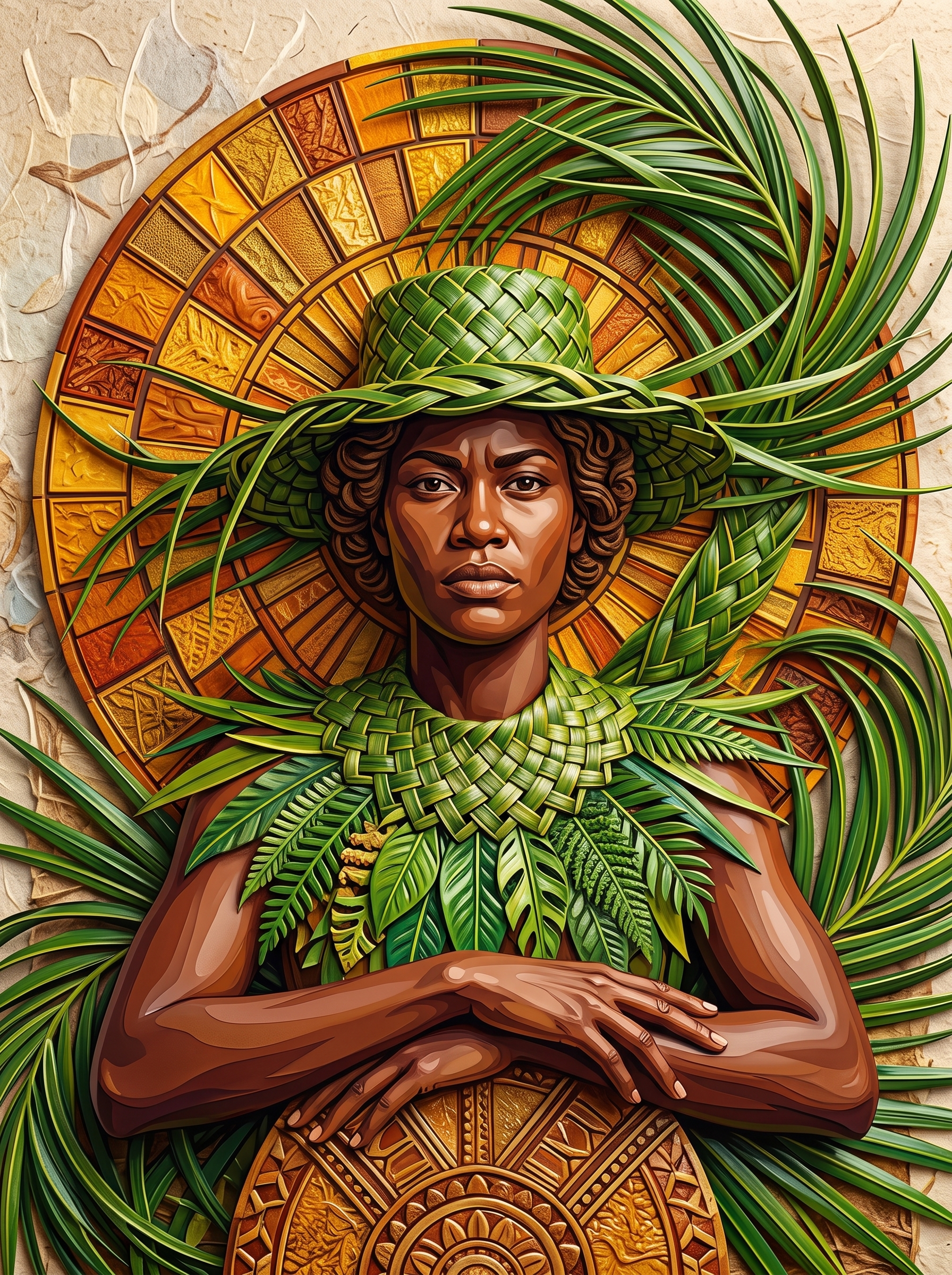 Woven Palm Hat Figure