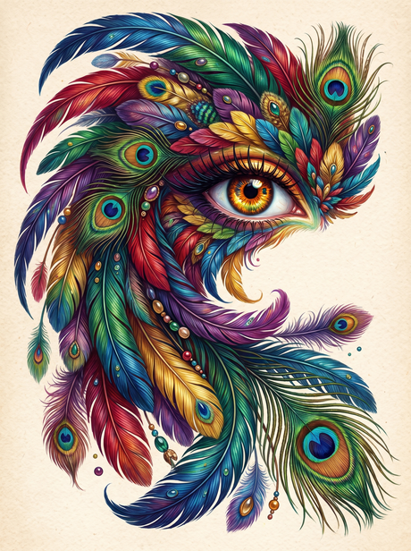 Amber Eye Feather Mask (150 Color Diamond Painting)