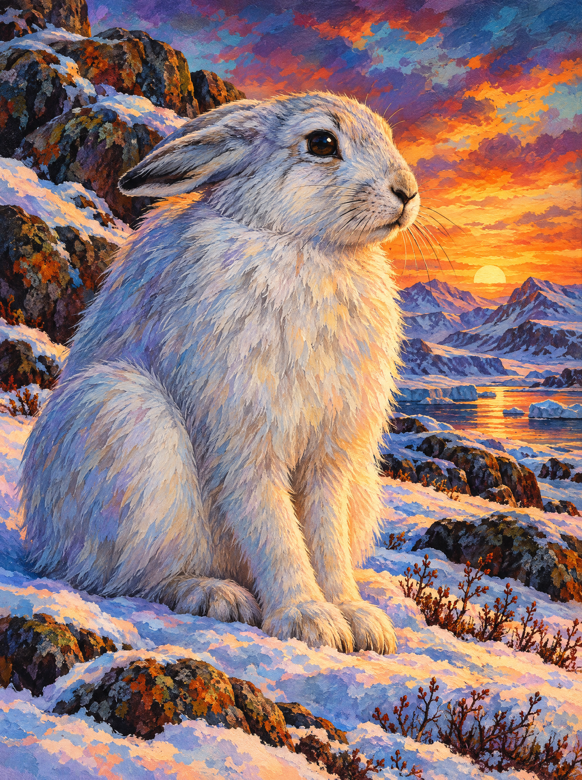 Arctic Hare At Sunset