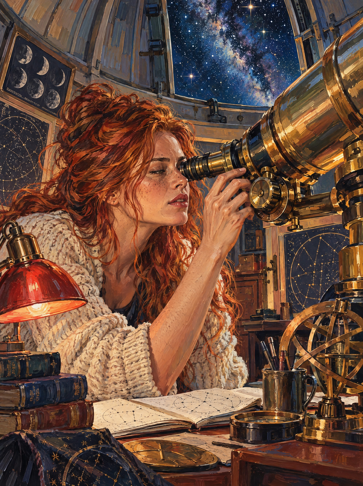Astronomer At The Brass Telescope
