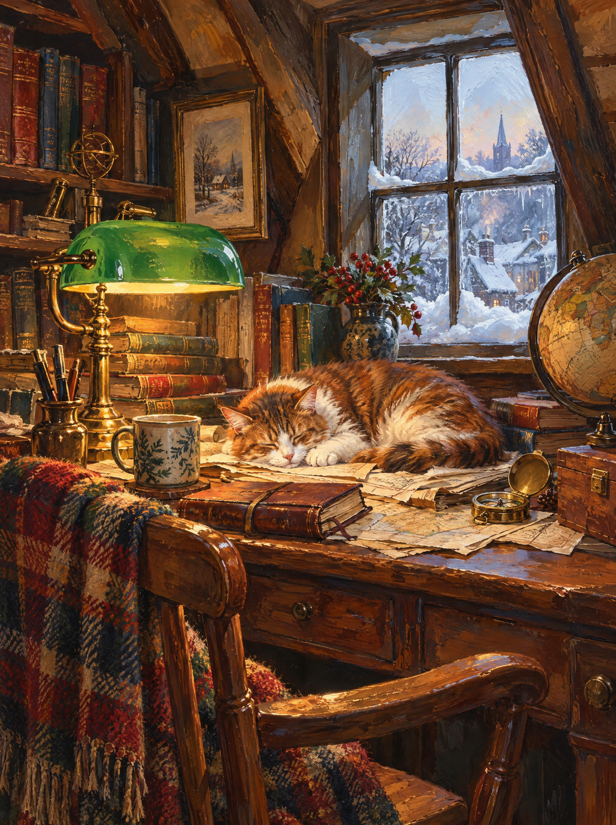 Attic Study Sleeping Cat