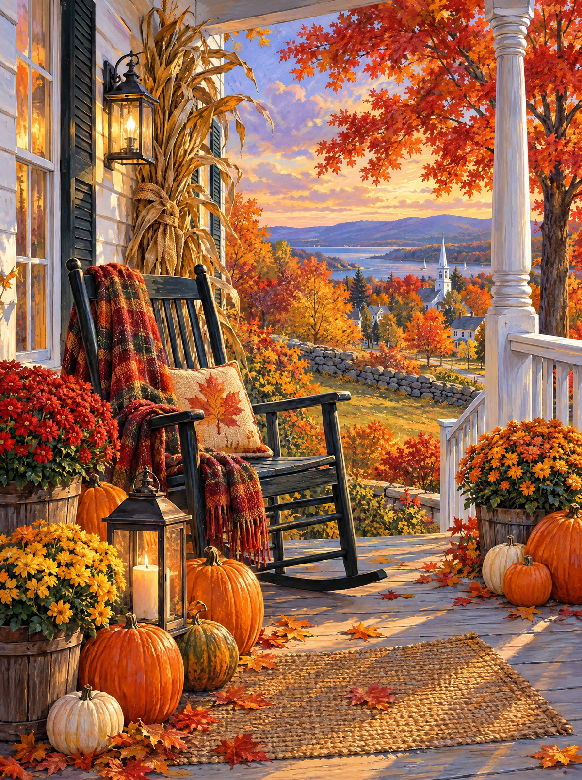 Autumn Porch With Pumpkins