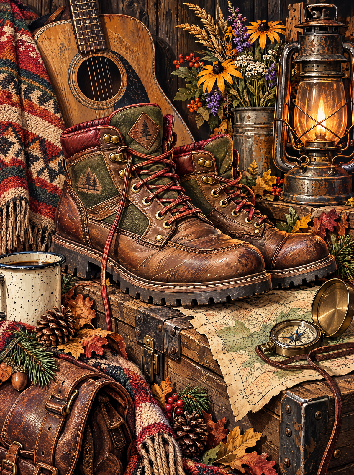 Autumn Trail Boots And Compass