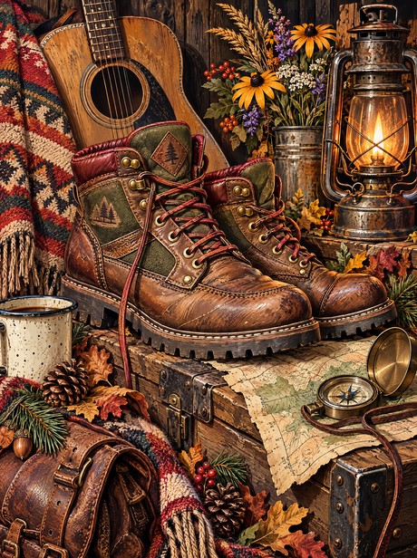 Autumn Trail Boots And Compass