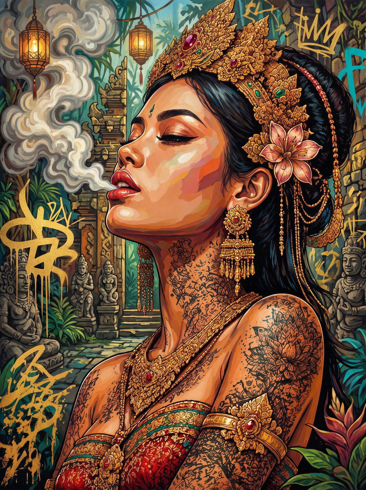 Balinese Queen In Gold Crown