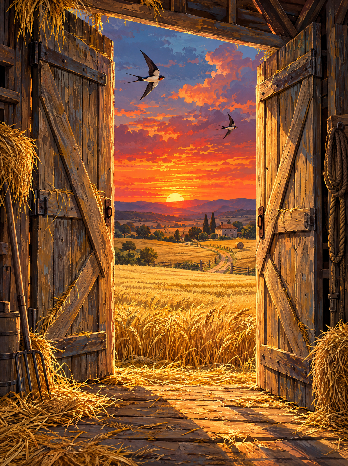 Barn Door Harvest Sunset