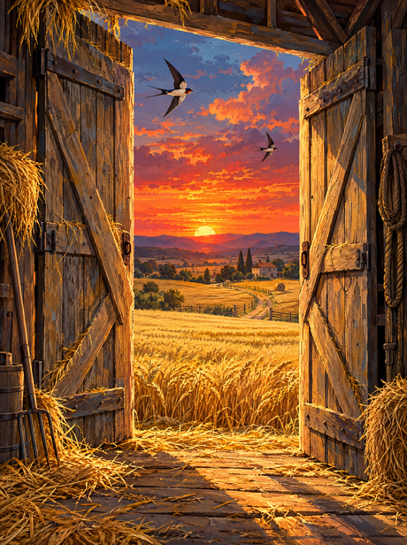 Barn Door Harvest Sunset