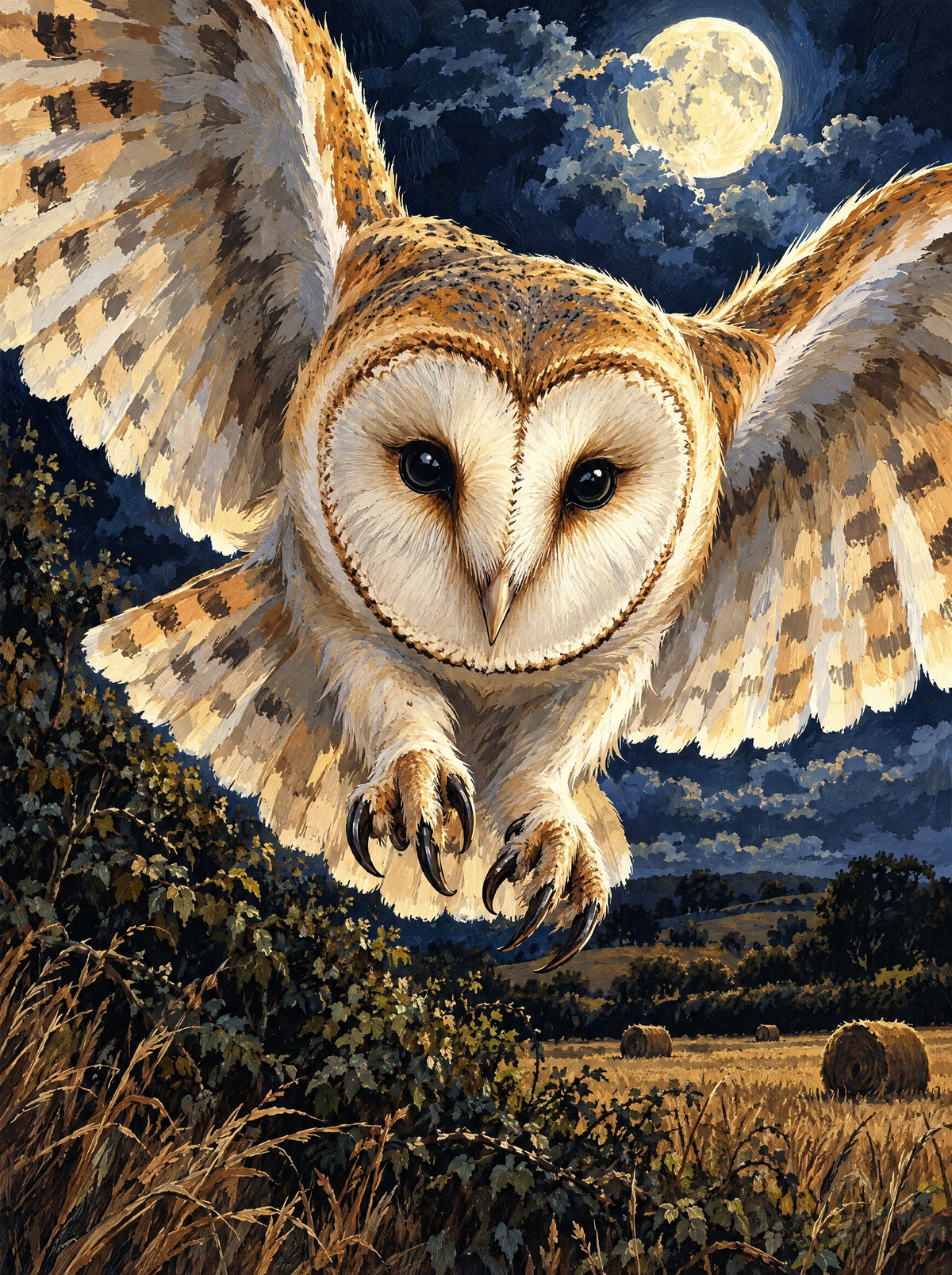 Barn Owl Moonlit Flight