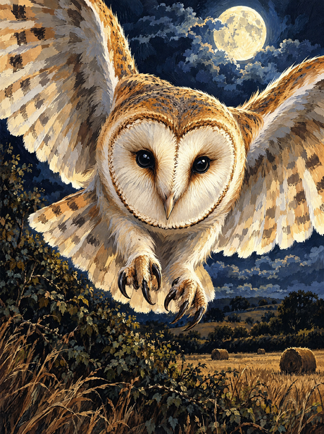 Barn Owl Moonlit Flight