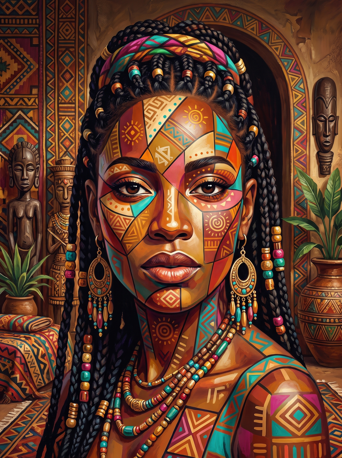 Beaded Braids Tribal Portrait