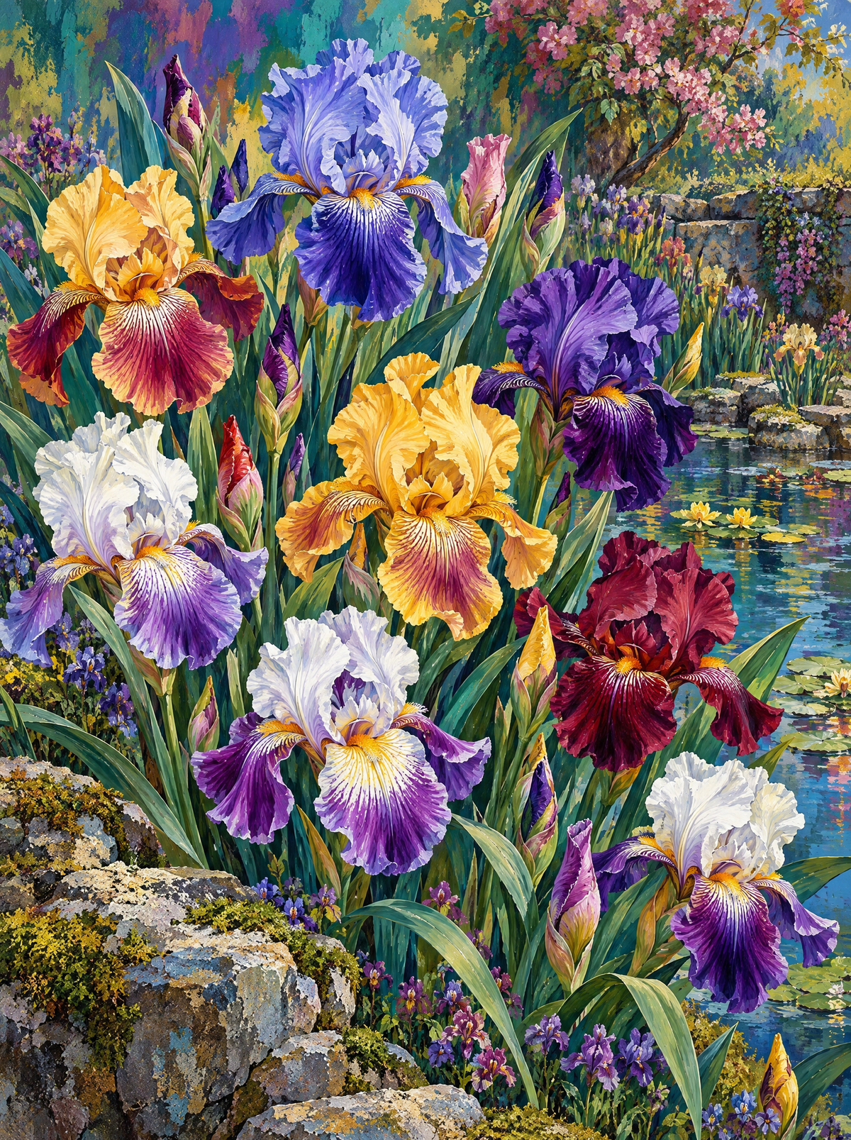 Bearded Irises By The Pond