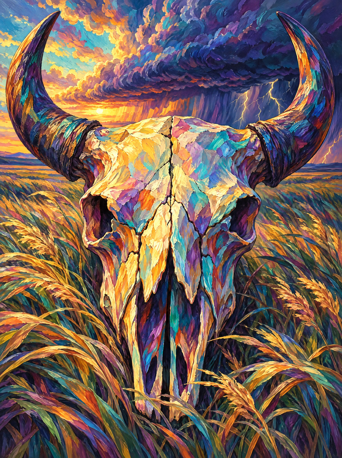 Bison Skull Prairie Storm