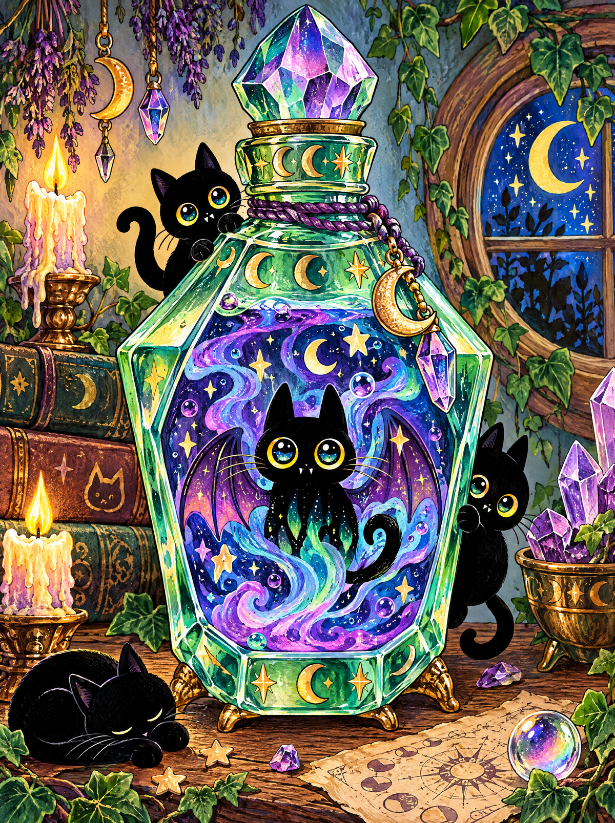Black Kittens And Potion Bottle
