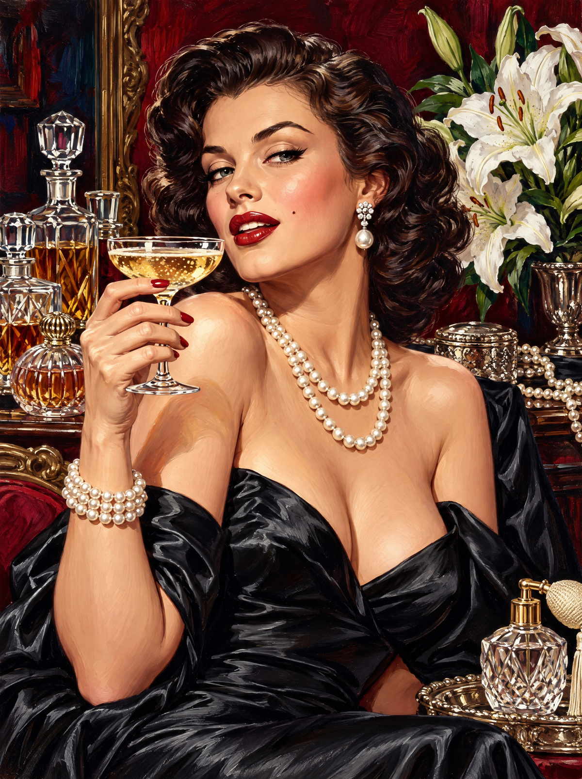Black Satin and Pearls