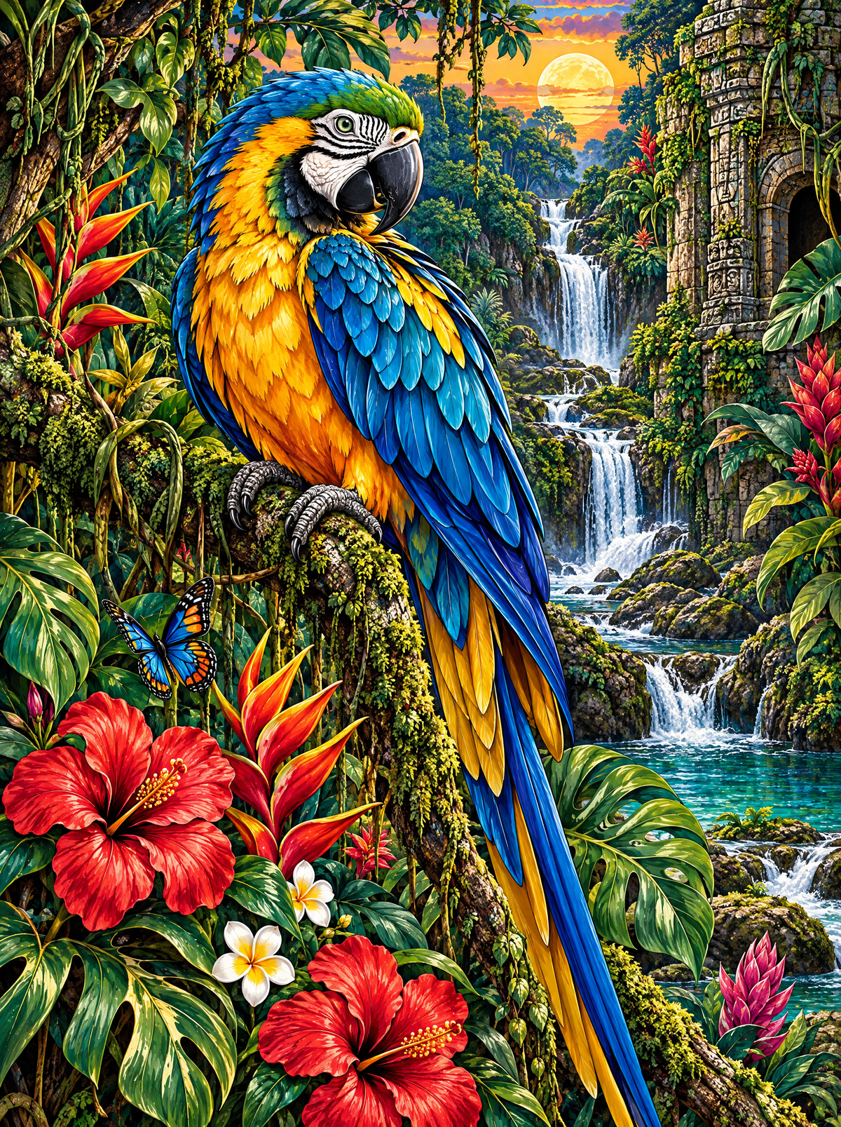Blue And Gold Macaw Sunset