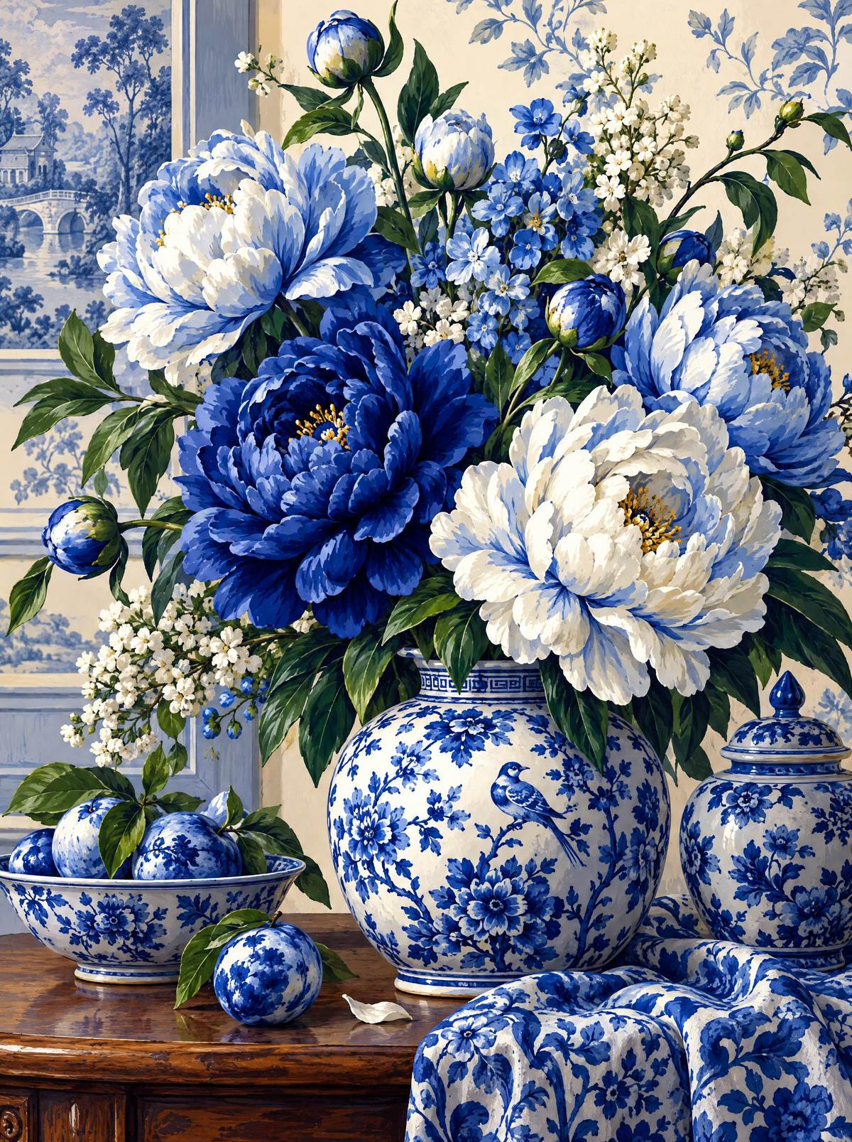 Blue And White Peonies