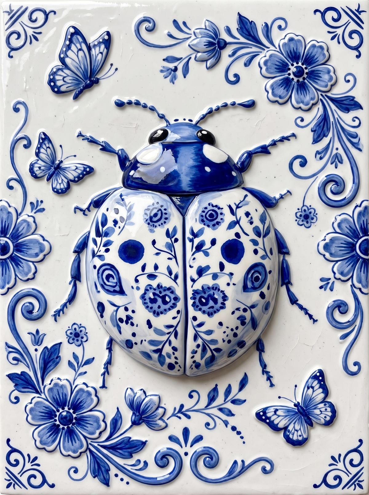 Blue Delft Ladybug Tile