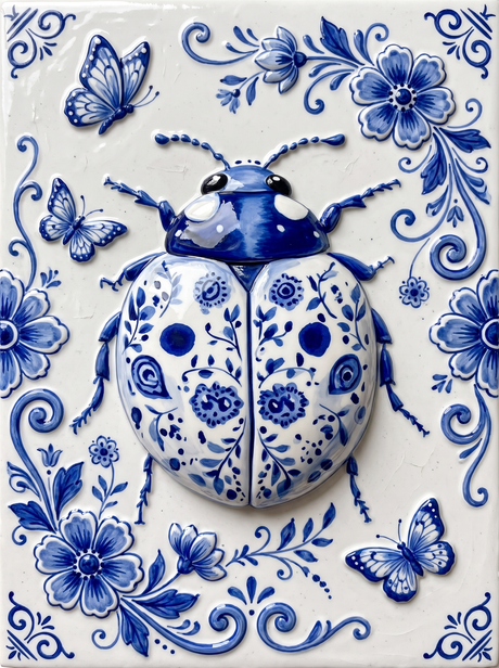 Blue Delft Ladybug Tile