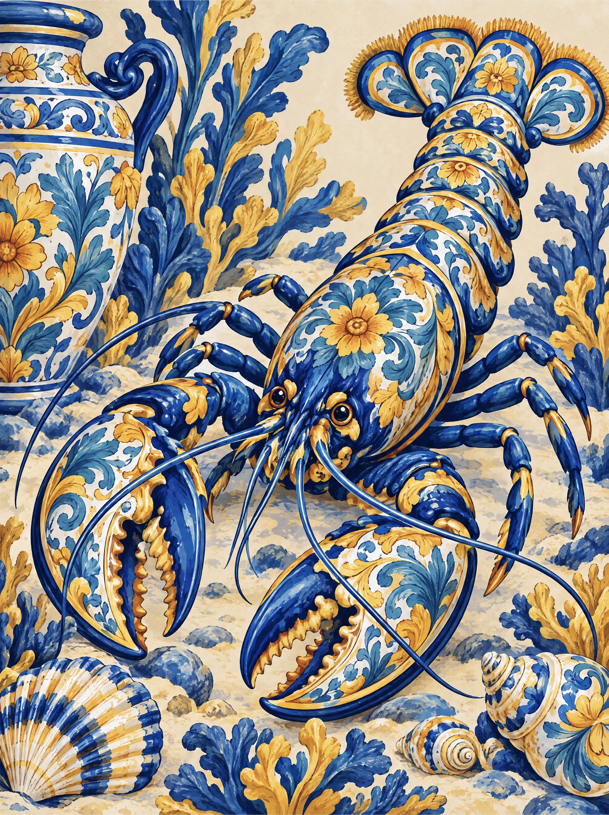 Blue Majolica Lobster