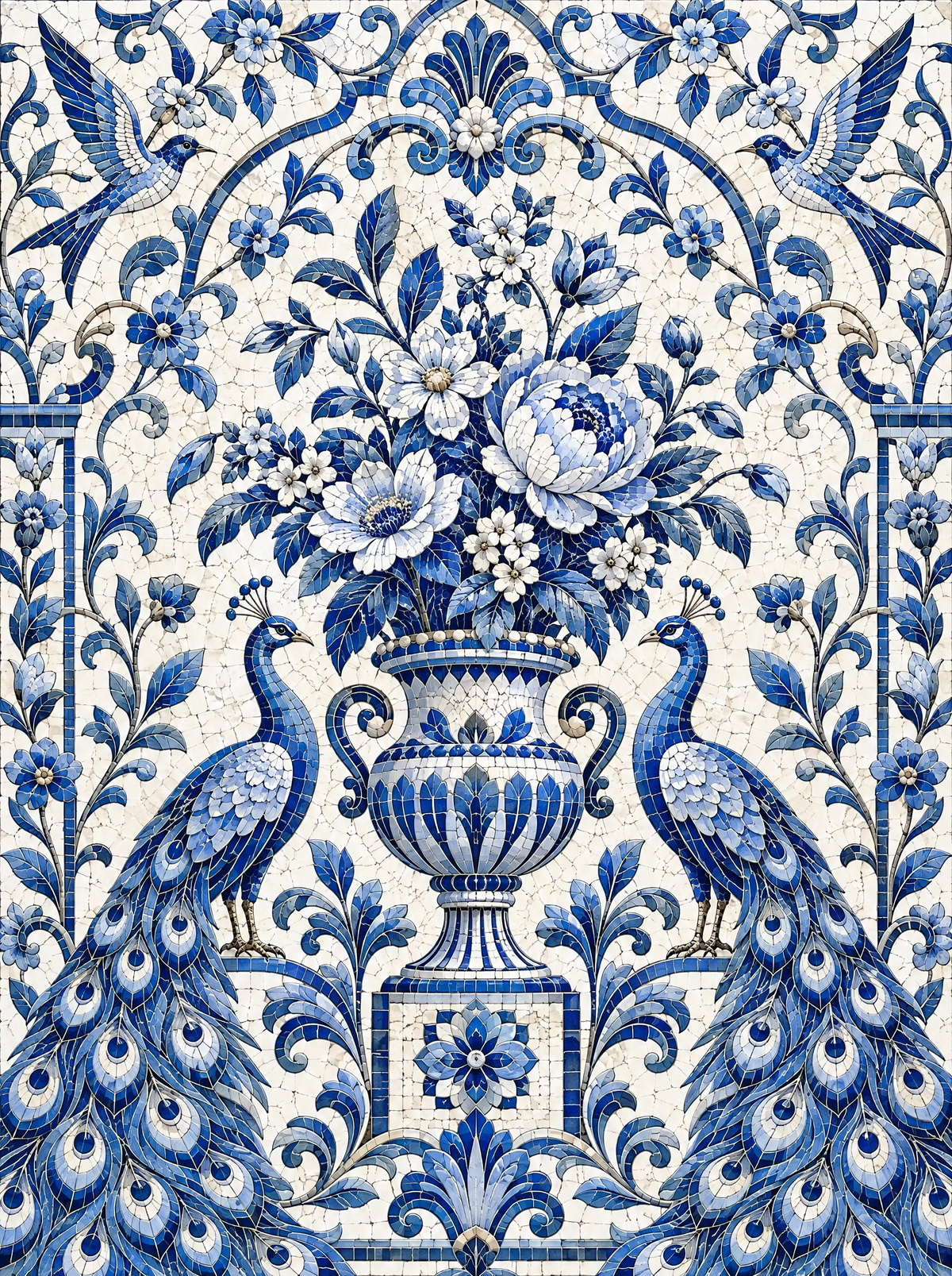 Blue Porcelain Peacock Panel