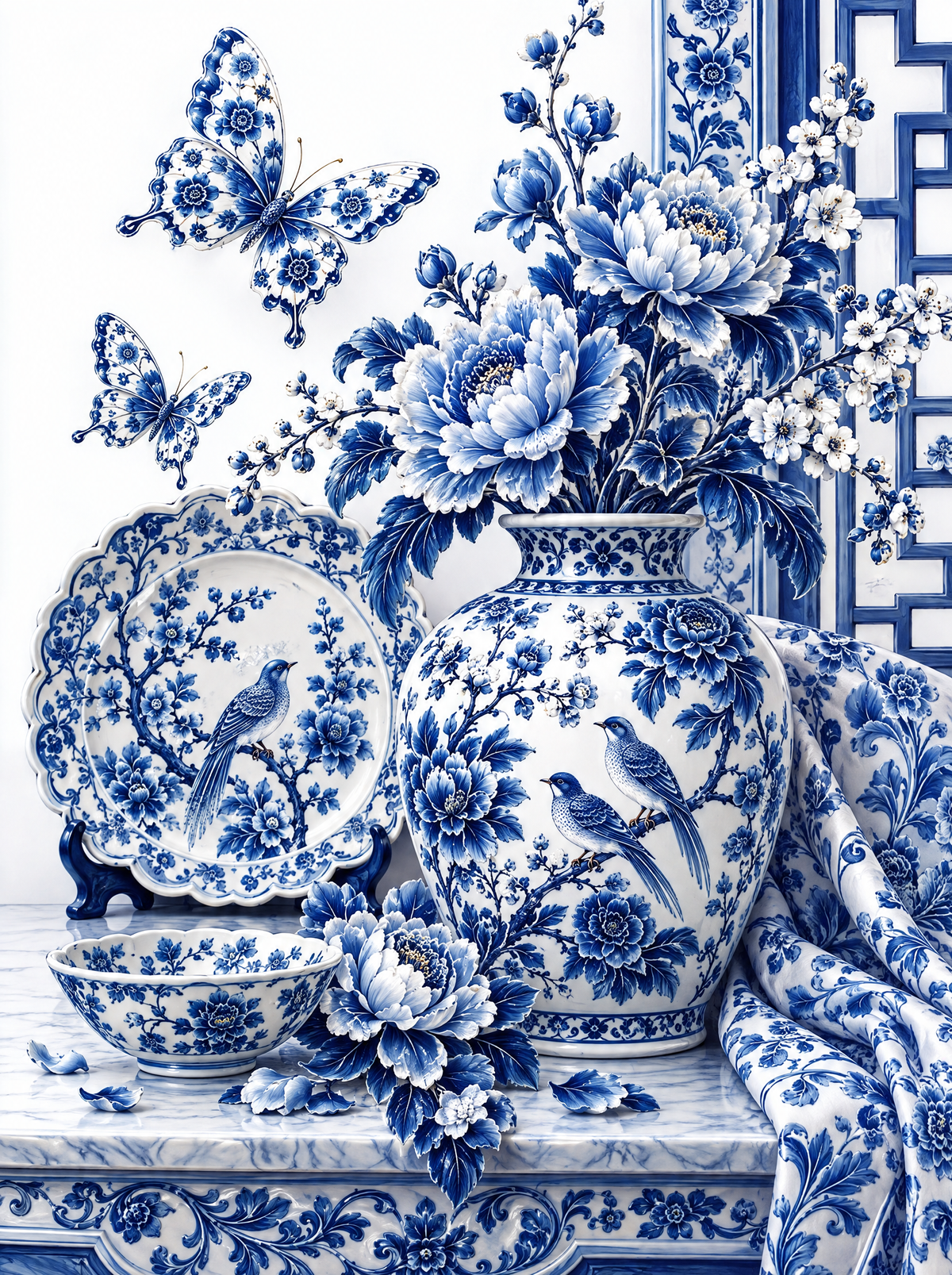 Blue Porcelain Peony Still Life