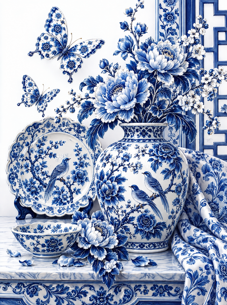 Blue Porcelain Peony Still Life