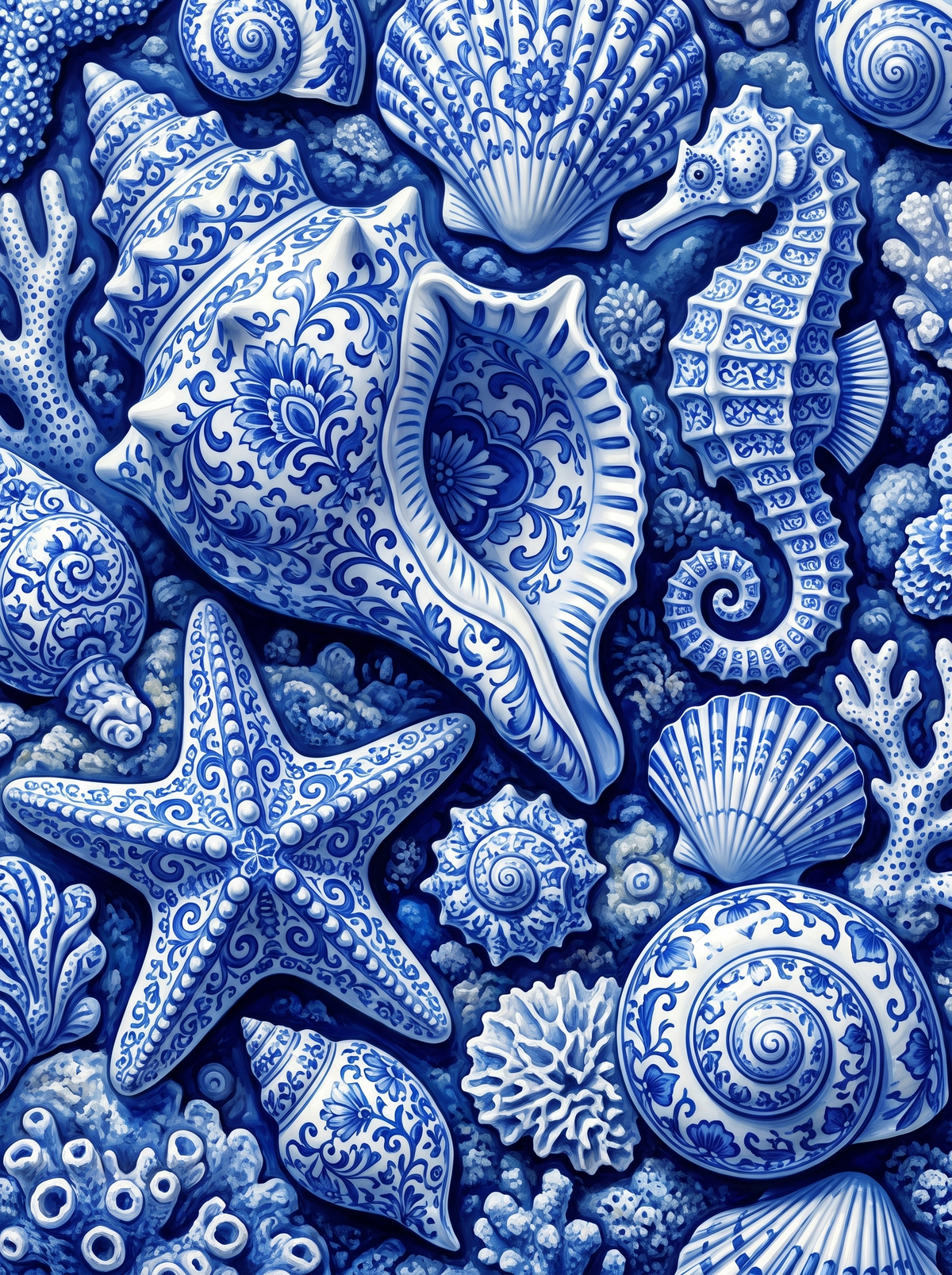 Blue Porcelain Seashell Pattern