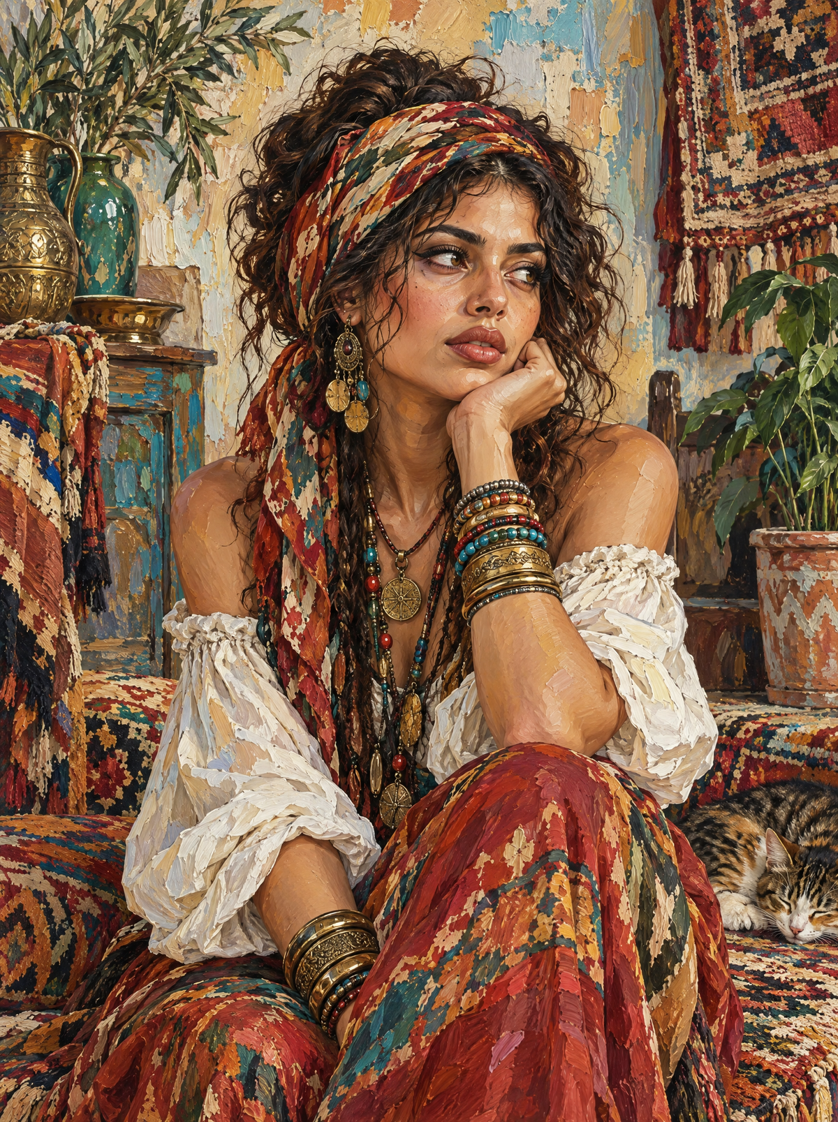 Bohemian Bangles And Tabby Cat