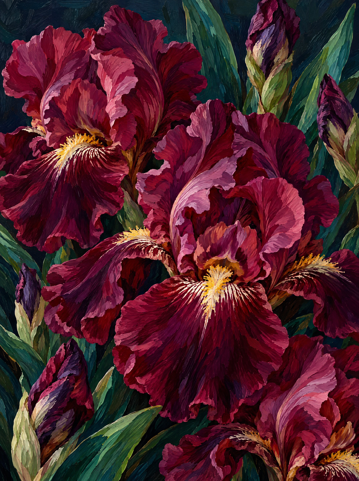 Burgundy Bearded Irises