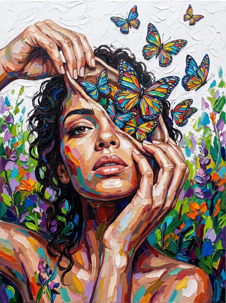 Butterflies In Her Hair (150 Color Diamond Painting)