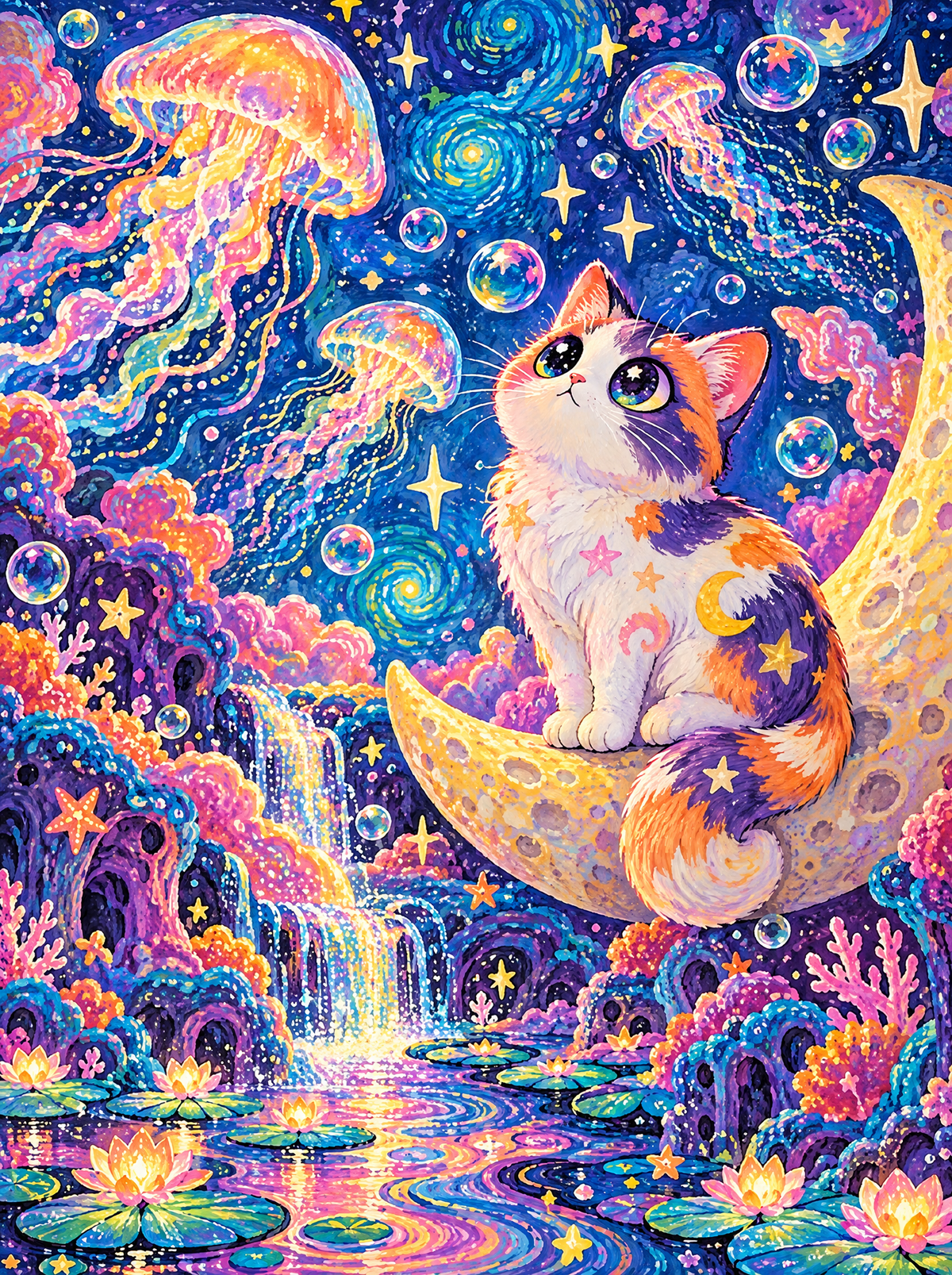 Calico Kitten On The Moon
