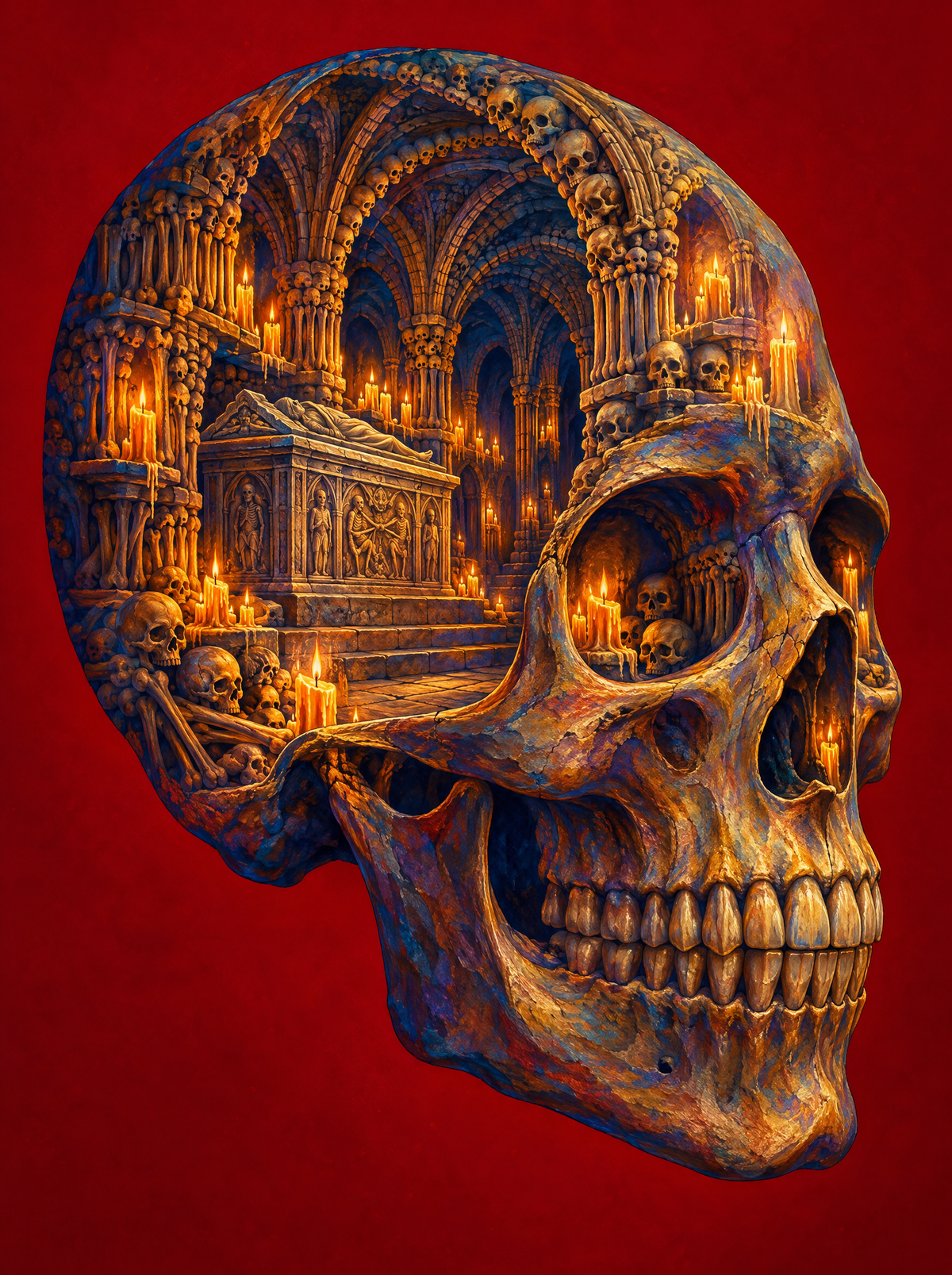 Candlelit Bone Crypt Skull