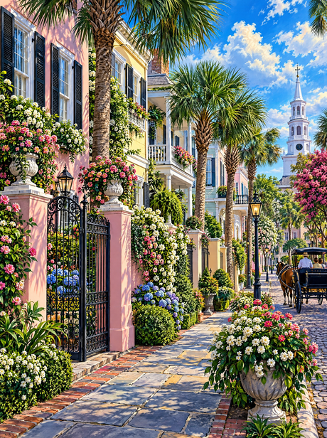 Carriage Past The Palmettos (150 Color Diamond Painting)