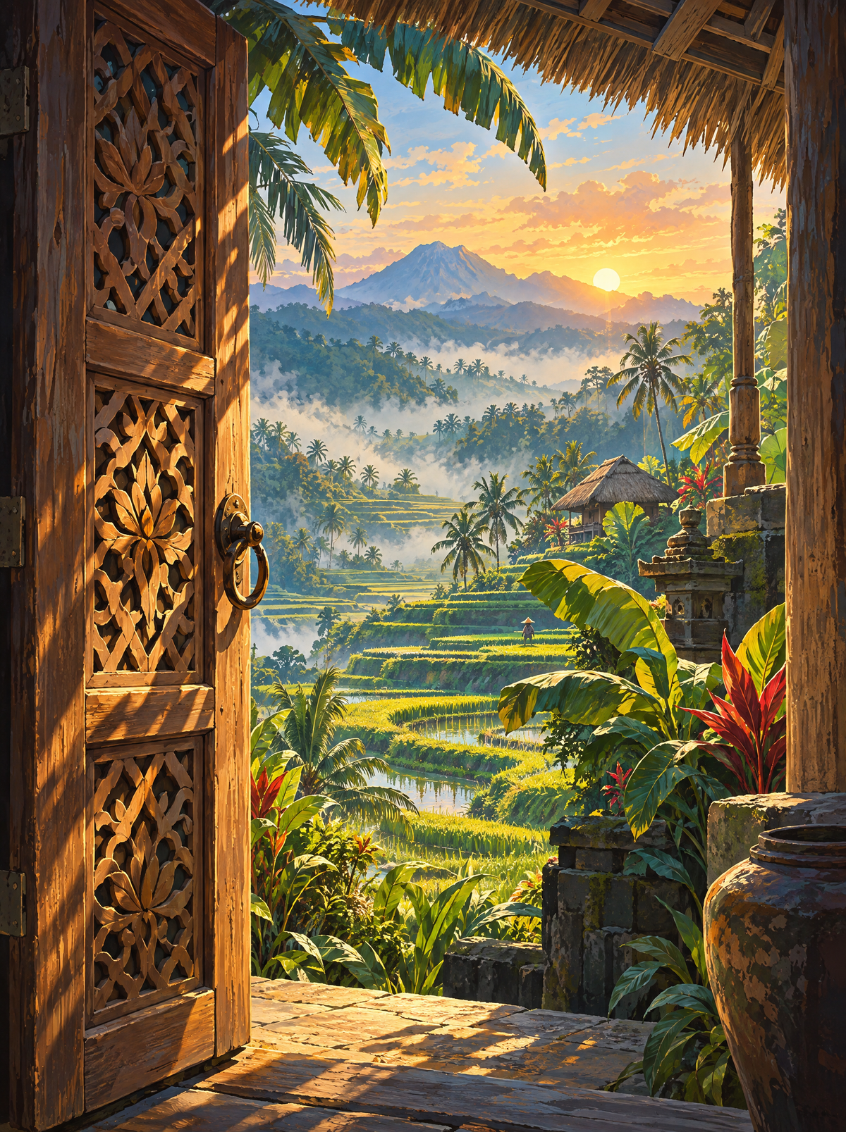 Carved Door To Rice Terraces