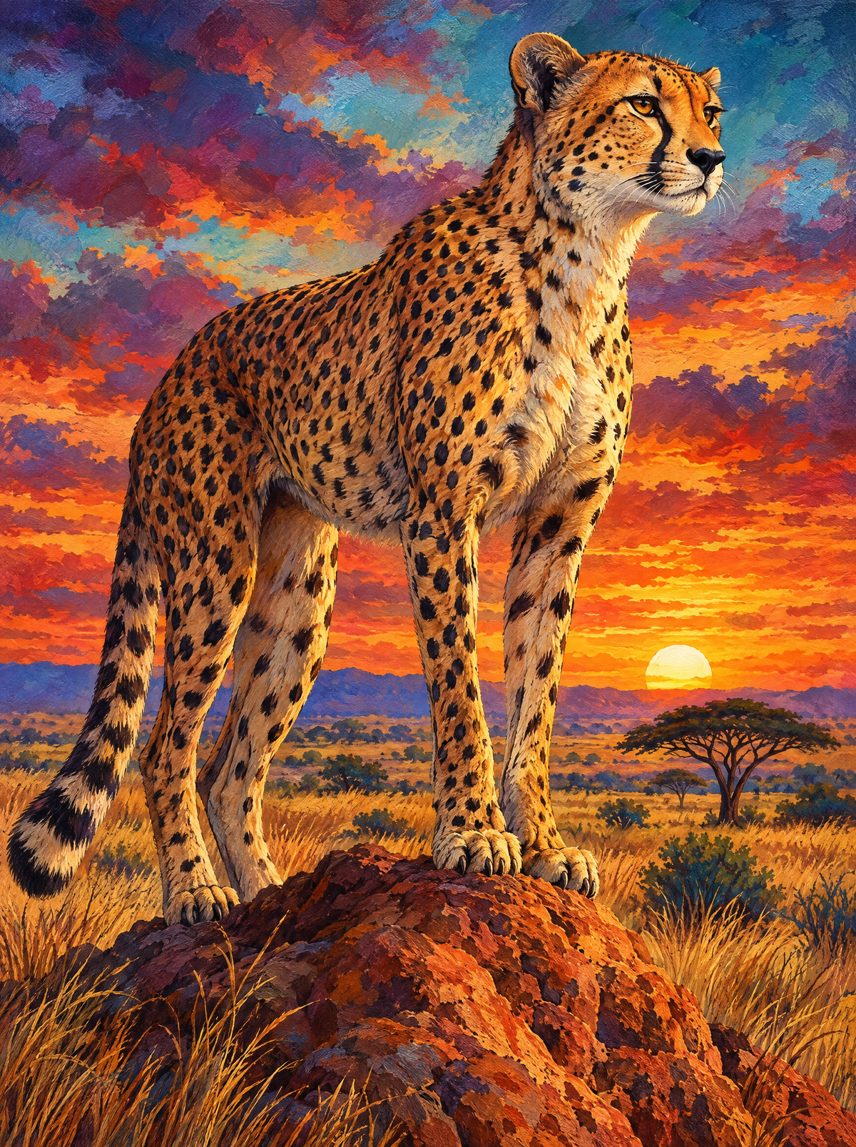 Cheetah On The Termite Mound