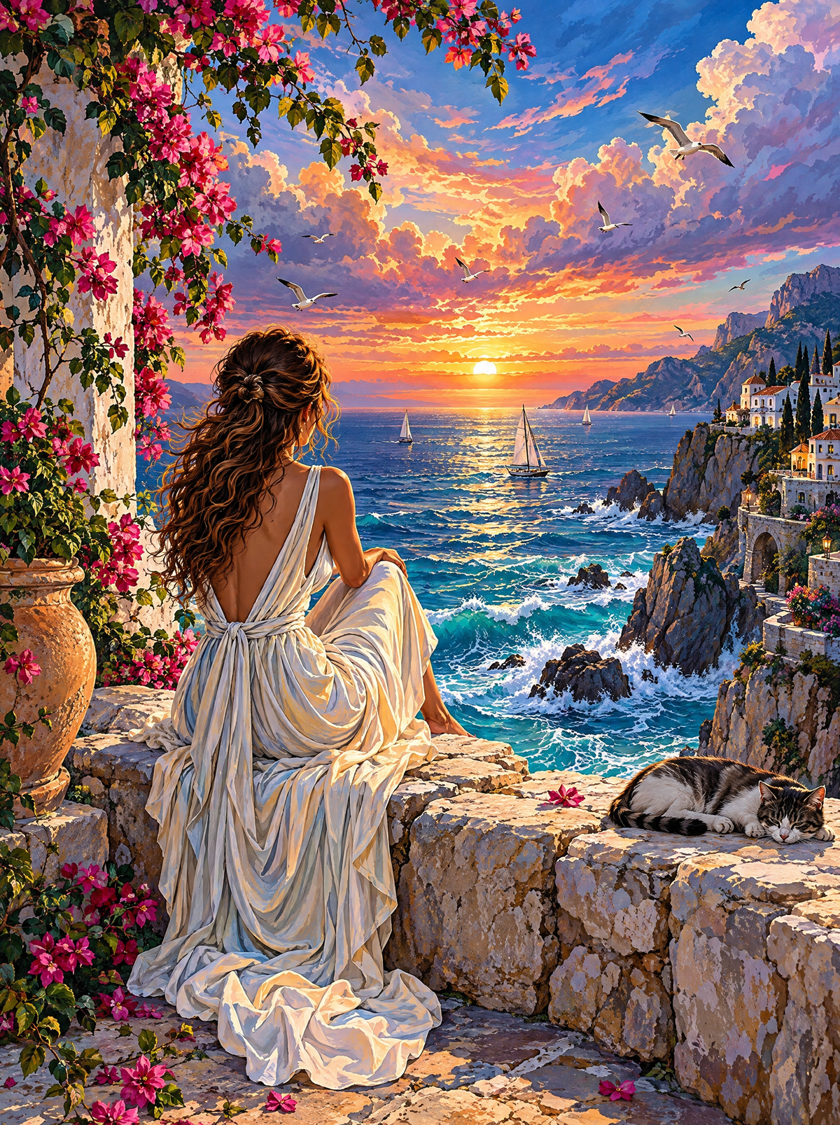 Cliffside Sunset In White Silk