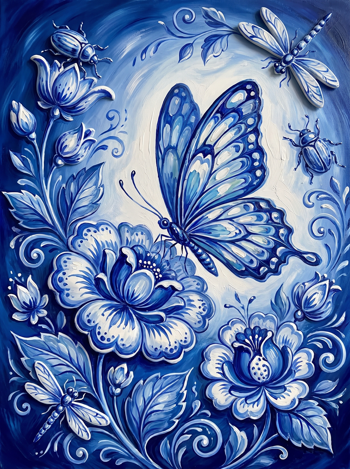Cobalt Butterfly Porcelain Panel