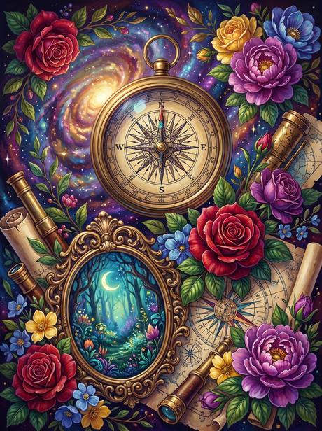 Compass To The Enchanted Wood (150 Color Diamond Painting)