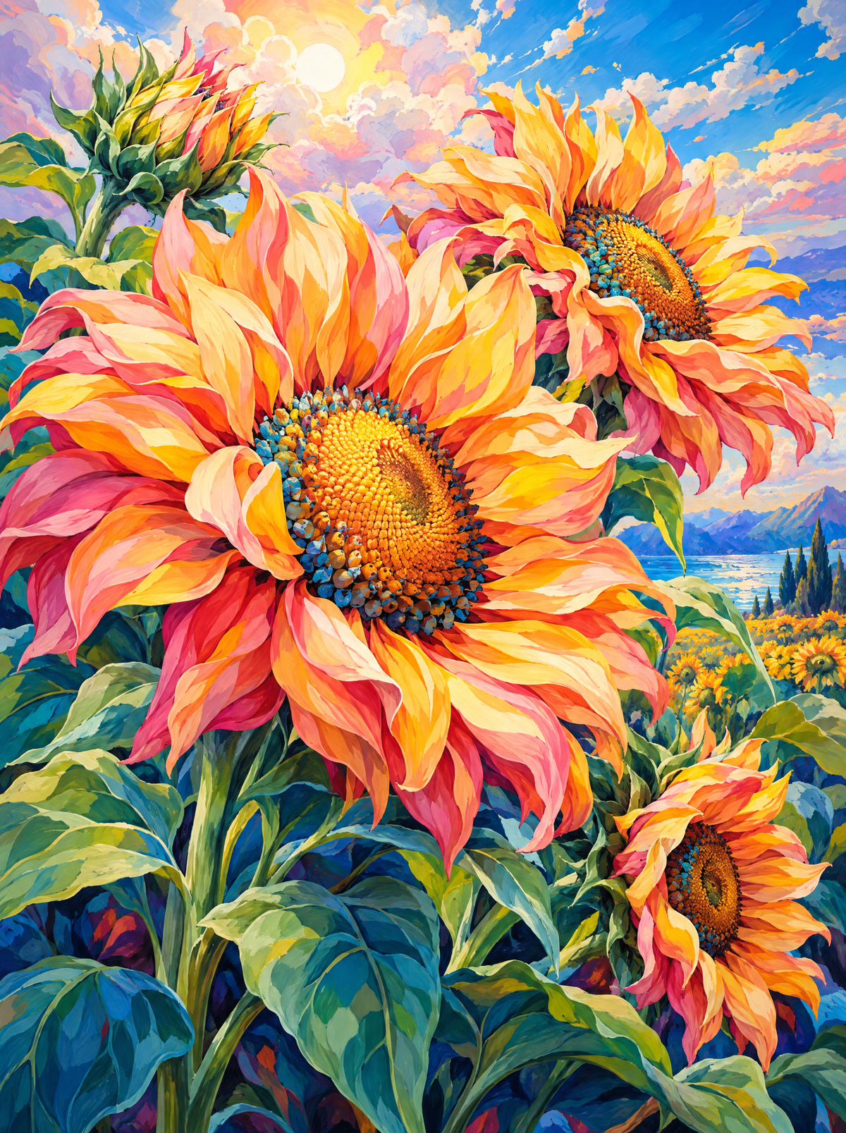 Coral Sunflowers In Bloom