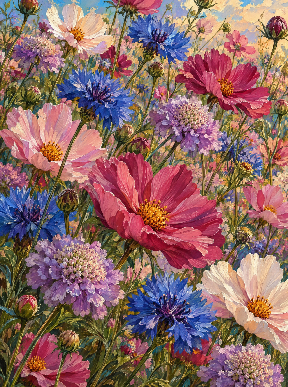 Cosmos And Cornflower Meadow