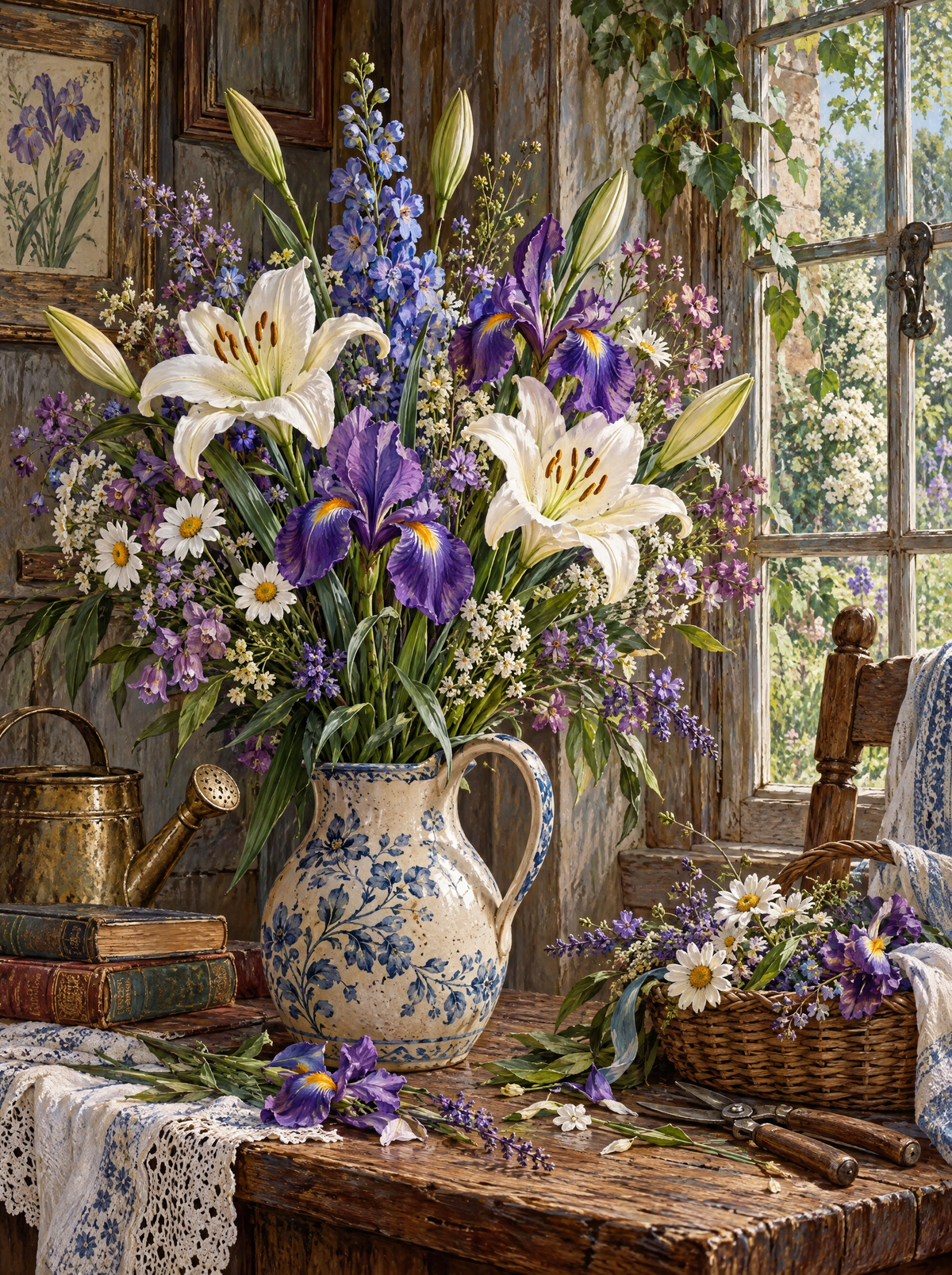 Cottage Iris And Lilies