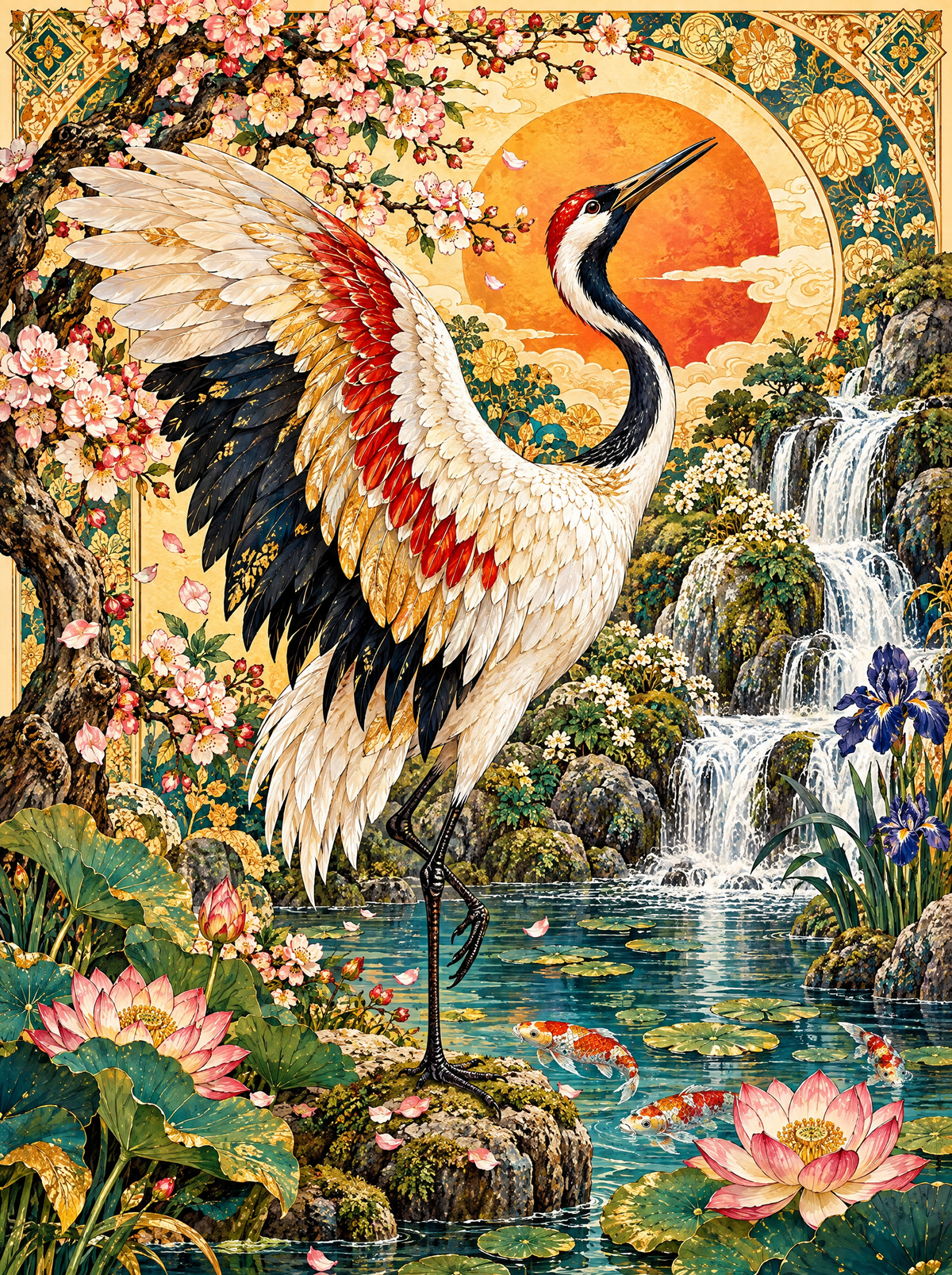 Crane At Blossom Falls