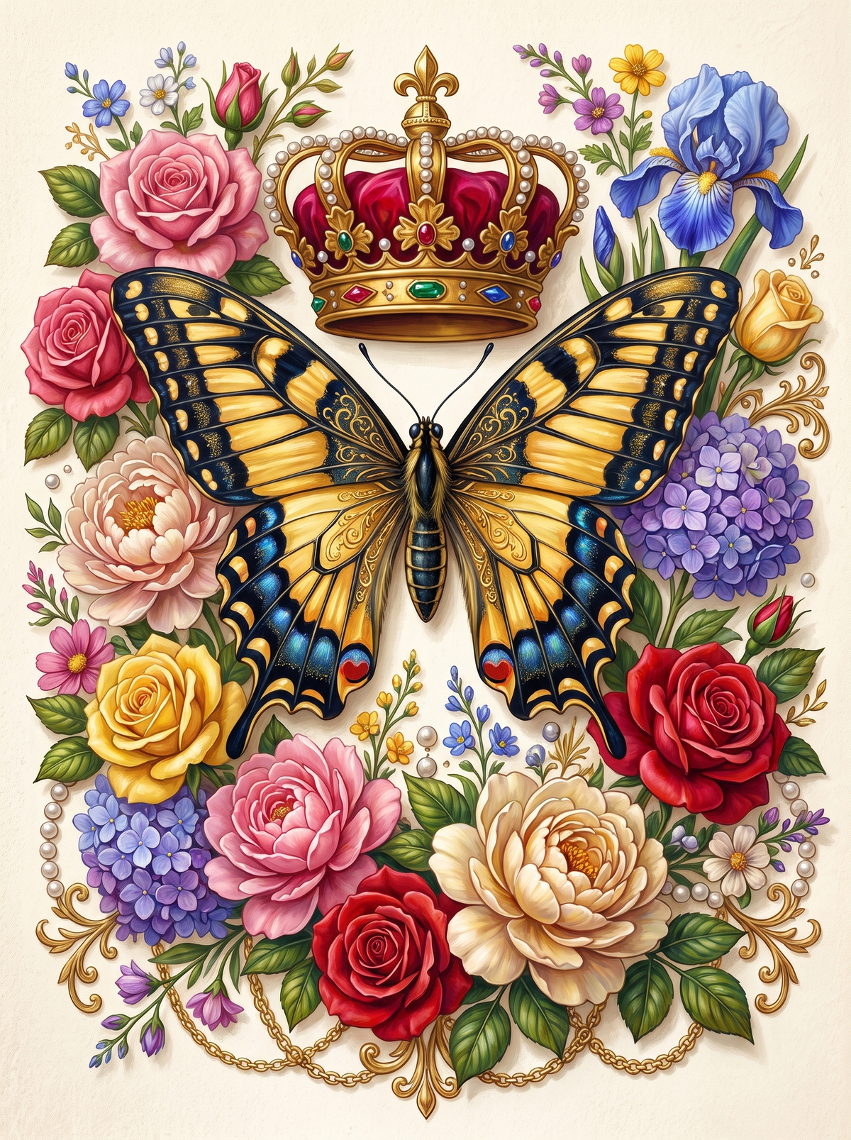 Crowned Butterfly And Roses