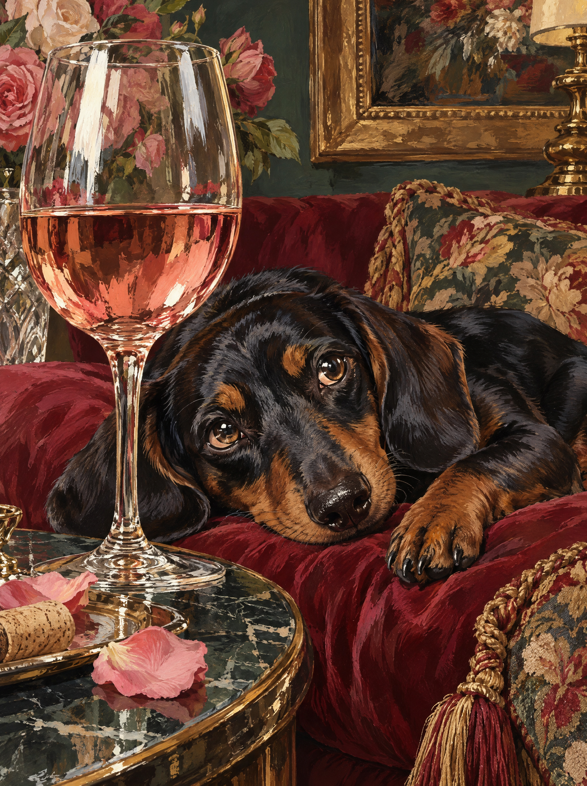 Dachshund On Red Velvet