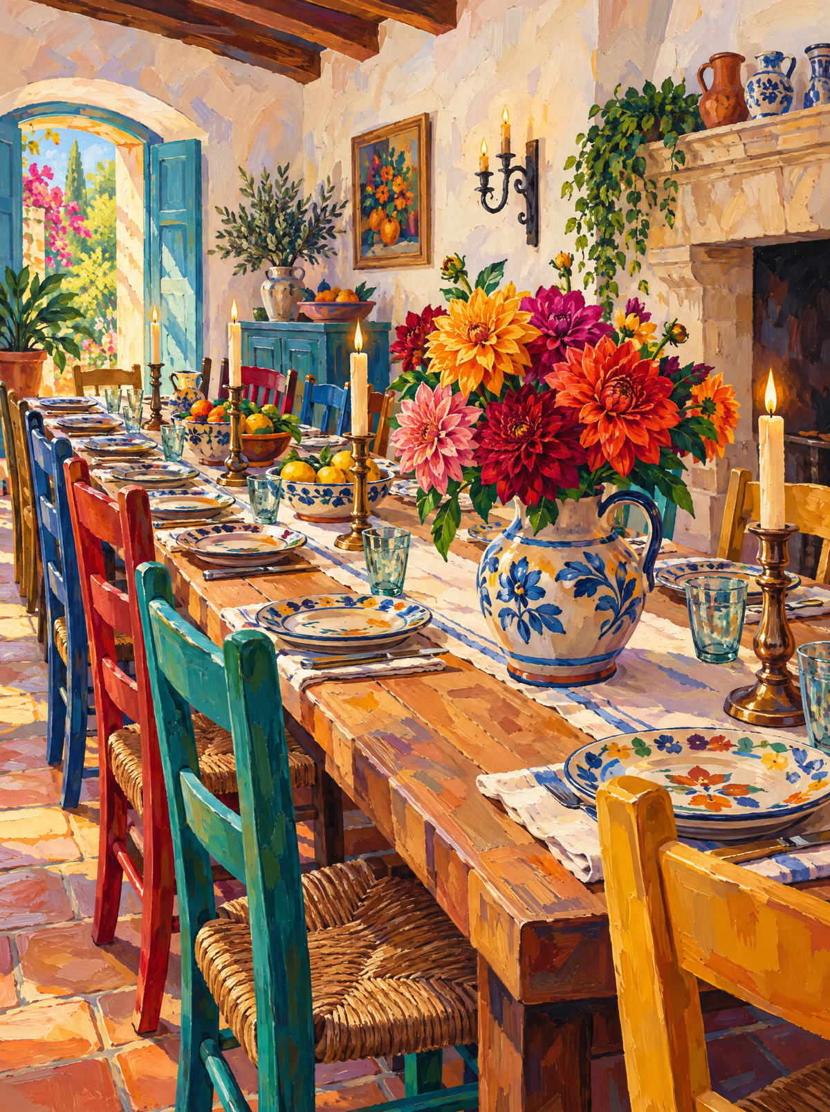 Dahlias On The Long Table